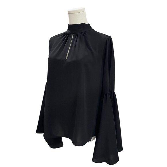 Tahari Black High Neck Bell Sleeve Blouse Small Oversized Minimalist NWT Elegant - Picture 5 of 8